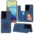 For Samsung Galaxy S21 Ultra 5G Mandala Embossed PU + TPU Case with Holder & Card Slots & Photo Frame & Strap(Blue) - 1