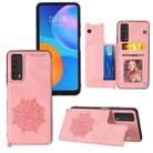 For Huawei Y7a Mandala Embossed PU + TPU Case with Holder & Card Slots & Photo Frame & Strap(Rose Gold) - 1