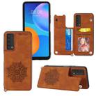 For Huawei Y7a Mandala Embossed PU + TPU Case with Holder & Card Slots & Photo Frame & Strap(Brown) - 1