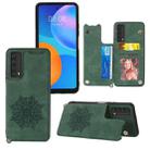 For Huawei Y7a Mandala Embossed PU + TPU Case with Holder & Card Slots & Photo Frame & Strap(Green) - 1