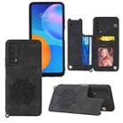 For Huawei Y7a Mandala Embossed PU + TPU Case with Holder & Card Slots & Photo Frame & Strap(Black) - 1