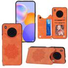 For Huawei Y9a Mandala Embossed PU + TPU Case with Holder & Card Slots & Photo Frame & Strap(Orange) - 1
