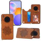 For Huawei Y9a Mandala Embossed PU + TPU Case with Holder & Card Slots & Photo Frame & Strap(Brown) - 1