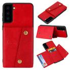 For Samsung Galaxy S21 5G Double Buckle PU + TPU Shockproof Magnetic Protective Case with Card Slot & Holder(Red) - 1