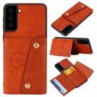 For Samsung Galaxy S21 5G Double Buckle PU + TPU Shockproof Magnetic Protective Case with Card Slot & Holder(Brown) - 1