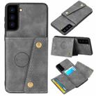 For Samsung Galaxy S21 5G Double Buckle PU + TPU Shockproof Magnetic Protective Case with Card Slot & Holder(Grey) - 1