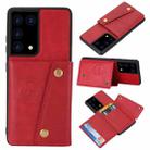 For Samsung Galaxy S21 Ultra 5G Double Buckle PU + TPU Shockproof Magnetic Protective Case with Card Slot & Holder(Red) - 1