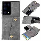 For Samsung Galaxy S21 Ultra 5G Double Buckle PU + TPU Shockproof Magnetic Protective Case with Card Slot & Holder(Grey) - 1