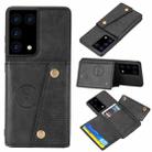For Samsung Galaxy S21 Ultra 5G Double Buckle PU + TPU Shockproof Magnetic Protective Case with Card Slot & Holder(Black) - 1