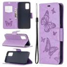 For Samsung Galaxy A02s (EU Version) Embossing Two Butterflies Pattern Horizontal Flip PU Leather Case with Holder & Card Slot & Wallet & Lanyard(Purple) - 1