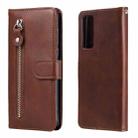 For Huawei P smart 2021 Fashion Calf Texture Zipper Horizontal Flip Leather Case with Stand & Card Slots & Wallet Function(Brown) - 1