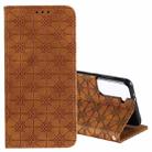 For Samsung Galaxy S21+ 5G Lucky Flowers Embossing Pattern Magnetic Horizontal Flip Leather Case with Holder & Card Slots(Yellow Brown) - 1