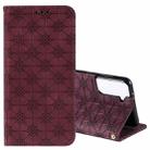 For Samsung Galaxy S21+ 5G Lucky Flowers Embossing Pattern Magnetic Horizontal Flip Leather Case with Holder & Card Slots(Wine Red) - 1
