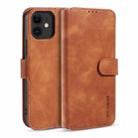 For iPhone 12 mini DG.MING Retro Oil Side Horizontal Flip Case with Holder & Card Slots & Wallet (Brown) - 1