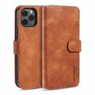 For iPhone 12 / 12 Pro DG.MING Retro Oil Side Horizontal Flip Case with Holder & Card Slots & Wallet(Brown) - 1