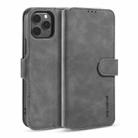For iPhone 12 / 12 Pro DG.MING Retro Oil Side Horizontal Flip Case with Holder & Card Slots & Wallet(Grey) - 1
