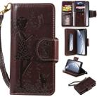For iPhone 11 Pro Woman and Cat Embossed Horizontal Flip Leather Case, with Wallet & Holder & Card Slots & Photo Frame & Mirror & Lanyard(Brown) - 1