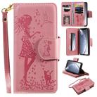 For iPhone 11 Pro Woman and Cat Embossed Horizontal Flip Leather Case, with Wallet & Holder & Card Slots & Photo Frame & Mirror & Lanyard(Pink) - 1