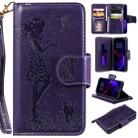 For iPhone 11 Woman and Cat Embossed Horizontal Flip Leather Case, with Wallet & Holder & Card Slots & Photo Frame & Mirror & Lanyard(Purple) - 1