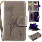 For iPhone 11 Woman and Cat Embossed Horizontal Flip Leather Case, with Wallet & Holder & Card Slots & Photo Frame & Mirror & Lanyard(Grey) - 1