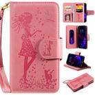 For iPhone 11 Woman and Cat Embossed Horizontal Flip Leather Case, with Wallet & Holder & Card Slots & Photo Frame & Mirror & Lanyard(Pink) - 1