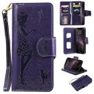 For iPhone 11 Pro Max Woman and Cat Embossed Horizontal Flip Leather Case, with Wallet & Holder & Card Slots & Photo Frame & Mirror & Lanyard(Purple) - 1