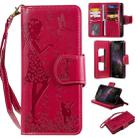 For iPhone 11 Pro Max Woman and Cat Embossed Horizontal Flip Leather Case, with Wallet & Holder & Card Slots & Photo Frame & Mirror & Lanyard(Red) - 1
