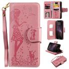 For iPhone 11 Pro Max Woman and Cat Embossed Horizontal Flip Leather Case, with Wallet & Holder & Card Slots & Photo Frame & Mirror & Lanyard(Pink) - 1