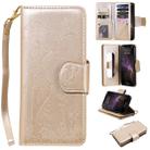 For iPhone 11 Pro Max Woman and Cat Embossed Horizontal Flip Leather Case, with Wallet & Holder & Card Slots & Photo Frame & Mirror & Lanyard(Gold) - 1