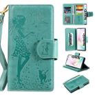 For Galaxy Note 10 Plus Woman and Cat Embossed Horizontal Flip Leather Case, with Wallet & Holder & Card Slots & Photo Frame & Mirror & Lanyard(Green) - 1
