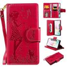 For Galaxy Note 10 Plus Woman and Cat Embossed Horizontal Flip Leather Case, with Wallet & Holder & Card Slots & Photo Frame & Mirror & Lanyard(Red) - 1