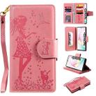 For Galaxy Note 10 Plus Woman and Cat Embossed Horizontal Flip Leather Case, with Wallet & Holder & Card Slots & Photo Frame & Mirror & Lanyard(Pink) - 1