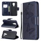 For Huawei Mate 30 Lite Two Butterflies Embossing Pattern Horizontal Flip Leather Case with Holder & Card Slot & Wallet & Lanyard(Dark Blue) - 1