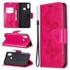 For Galaxy A10s Two Butterflies Embossing Pattern Horizontal Flip Leather Case with Holder & Card Slot & Wallet & Lanyard(Rose Red) - 1