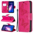 For Xiaomi Redmi Note 8 Two Butterflies Embossing Pattern Horizontal Flip Leather Case with Holder & Card Slot & Wallet & Lanyard(Rose Red) - 1