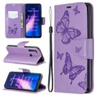 For Xiaomi Redmi Note 8 Two Butterflies Embossing Pattern Horizontal Flip Leather Case with Holder & Card Slot & Wallet & Lanyard(Purple) - 1