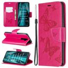 For Xiaomi Redmi Note 8 Pro Two Butterflies Embossing Pattern Horizontal Flip Leather Case with Holder & Card Slot & Wallet & Lanyard(Rose Red) - 1
