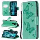 For Xiaomi Redmi Note 8 Pro Two Butterflies Embossing Pattern Horizontal Flip Leather Case with Holder & Card Slot & Wallet & Lanyard(Green) - 1