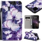 For iPhone 11 Pro Max 3D Painted Pattern Horizontal Flip Leather Case, with Wallet & Holder & Card Slots & Lanyard(Purple Butterfly) - 1
