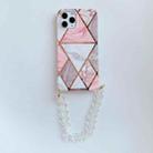 For iPhone 12 / 12 Pro Electroplating Splicing TPU Protective Case with Chain Strap(Pink) - 1