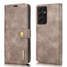 For Samsung Galaxy S21 Ultra 5G DG.MING Crazy Horse Texture Flip Detachable Magnetic Leather Case with Holder & Card Slots & Wallet(Grey) - 1
