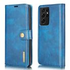 For Samsung Galaxy S21 Ultra 5G DG.MING Crazy Horse Texture Flip Detachable Magnetic Leather Case with Holder & Card Slots & Wallet(Blue) - 1
