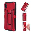 For iPhone XS / X Four-Corner Shockproof Paste Skin TPU Protective Case with Card Slots(Red) - 1