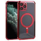 For iPhone 11 Pro Max Straight Side Laser Plating Full Coverage Clear TPU Shockproof Magsafe Case  (Red) - 1