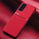 For OPPO Reno5 5G Classic Tilt Strip Grain Magnetic Shockproof PC + TPU Case(Red) - 1