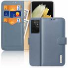 For Samsung Galaxy S21 Ultra 5G DUX DUCIS Hivo Series Cowhide + PU + TPU Leather Horizontal Flip Case with Holder & Card Slots(Light Blue) - 1