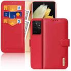 For Samsung Galaxy S21 Ultra 5G DUX DUCIS Hivo Series Cowhide + PU + TPU Leather Horizontal Flip Case with Holder & Card Slots(Red) - 1