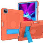 For iPad Pro 12.9 inch (2020) Contrast Color Robot Shockproof Silicone + PC Protective Tablet Case with Holder(Orange Blue) - 1