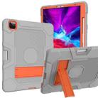 For iPad Pro 12.9 inch (2020) Contrast Color Robot Shockproof Silicone + PC Protective Tablet Case with Holder(Grey Orange) - 1