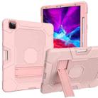 For iPad Pro 12.9 inch (2020) Contrast Color Robot Shockproof Silicone + PC Protective Tablet Case with Holder(Rose Gold) - 1